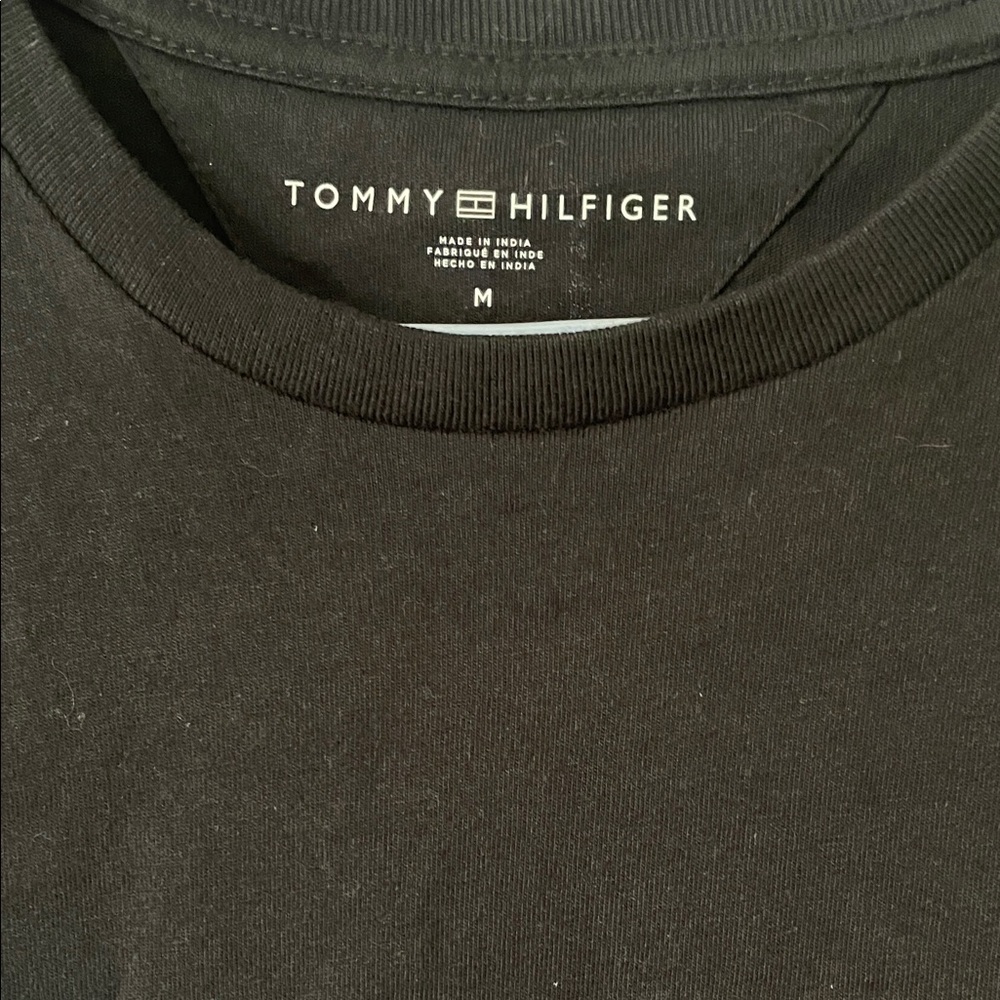 Tommy Hilfiger Black Short Sleeve Tee with White and Red Chest Bands - Picture 2 of 3